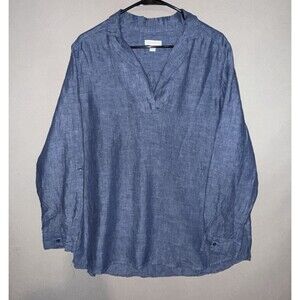 Charter Club Womens 100% Linen Tunic Top Large Lagenlook Minimalistic V- Neck